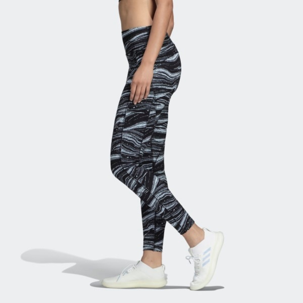 ~•SOLD•~ADIDAS WANDERLUST TIGHTS BLACK & GLOW BLUE - Picture 2 of 8